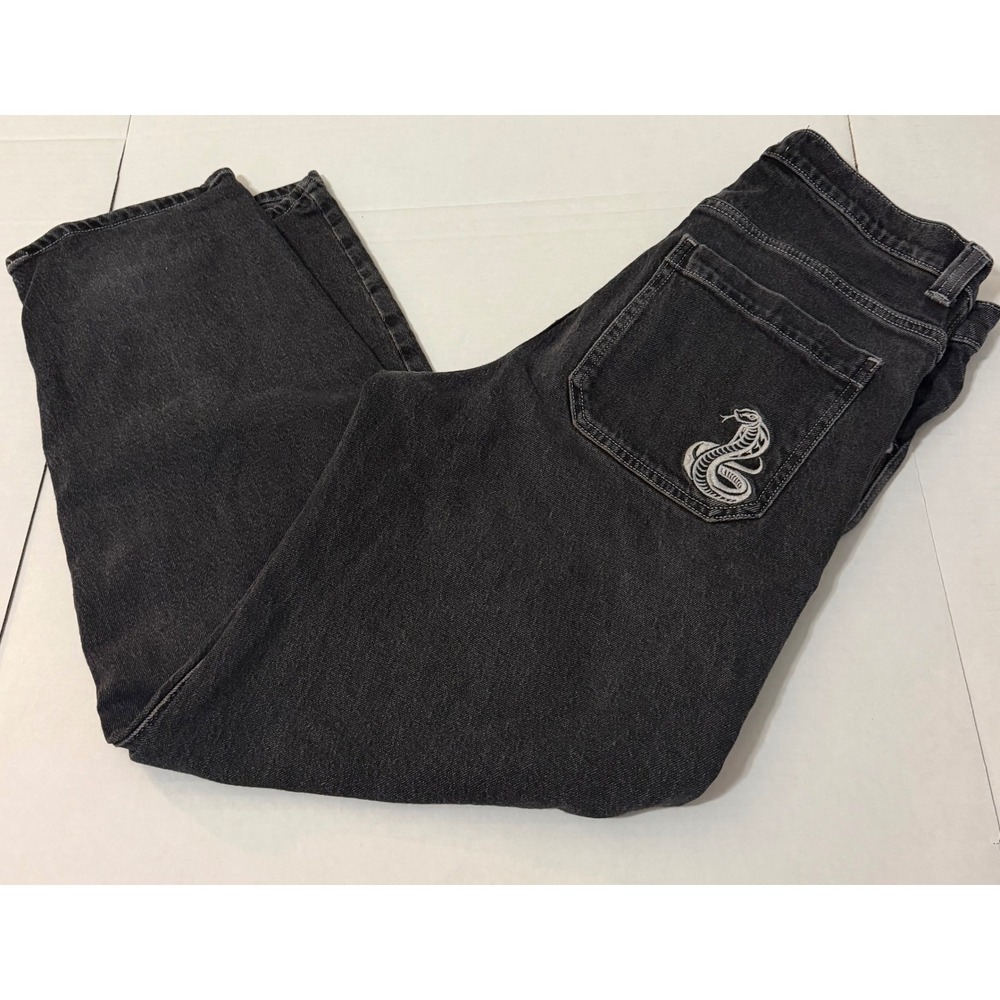 Hollister Skater Baggy Jeans Mens 30x32 Black Cobra Snake Y2K 90s JNCO style